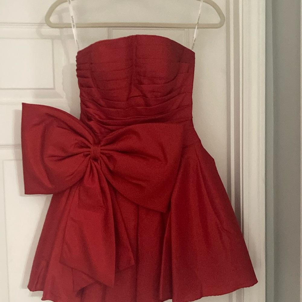 Sherri Hill strapless Red Dress with Bow